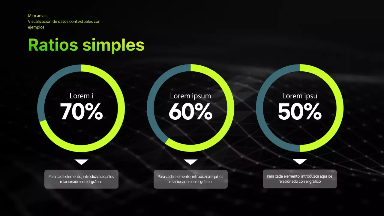 Presentación infográfica de negocios con tema degradado en negro y chartreuse