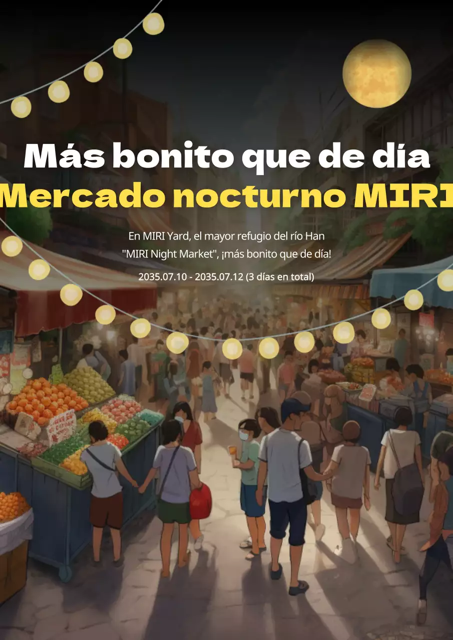 Promocione los mercados nocturnos que son más bonitos que los diurnos con puntos amarillos sobre fondo negro