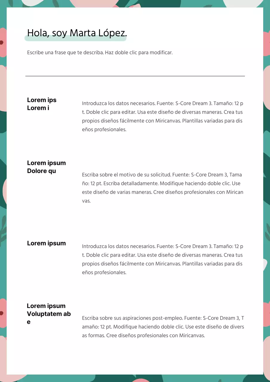 Carta de presentación turquesa limpia