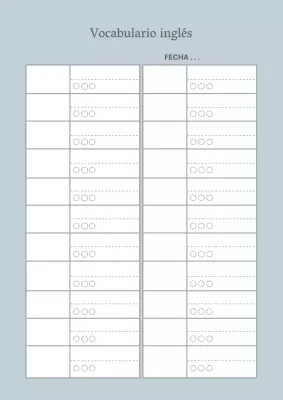 Póster de diseño de tabla de vocabulario de inglés sencillo en azul claro