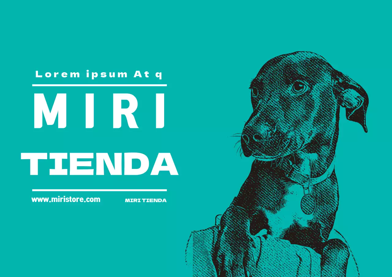 Etiqueta turquesa ilustrada de tienda de mascotas