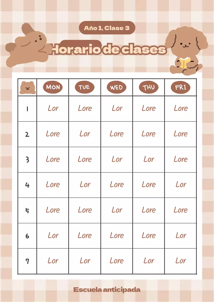 Horario con un simpático perrito sobre fondo beige