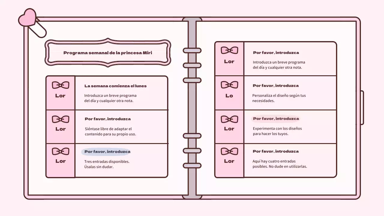 Bonito kit de presentación del concepto de agenda en rosa