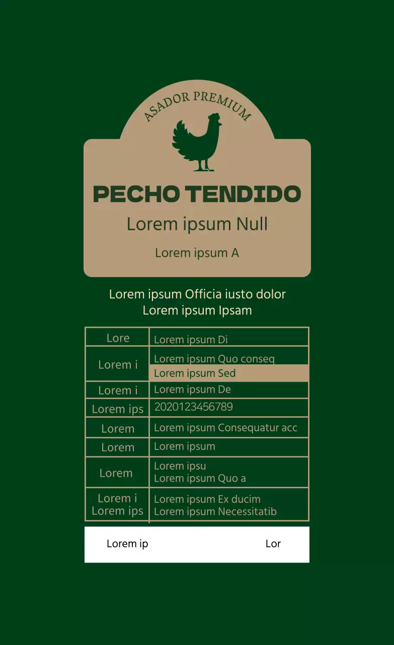 Etiqueta verde beige de pollo