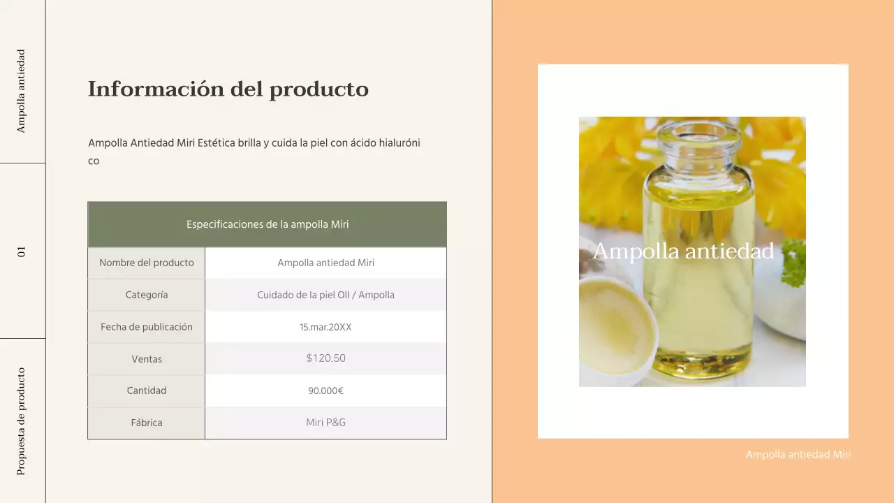 Resumen de productos cosméticos con detalles en naranja