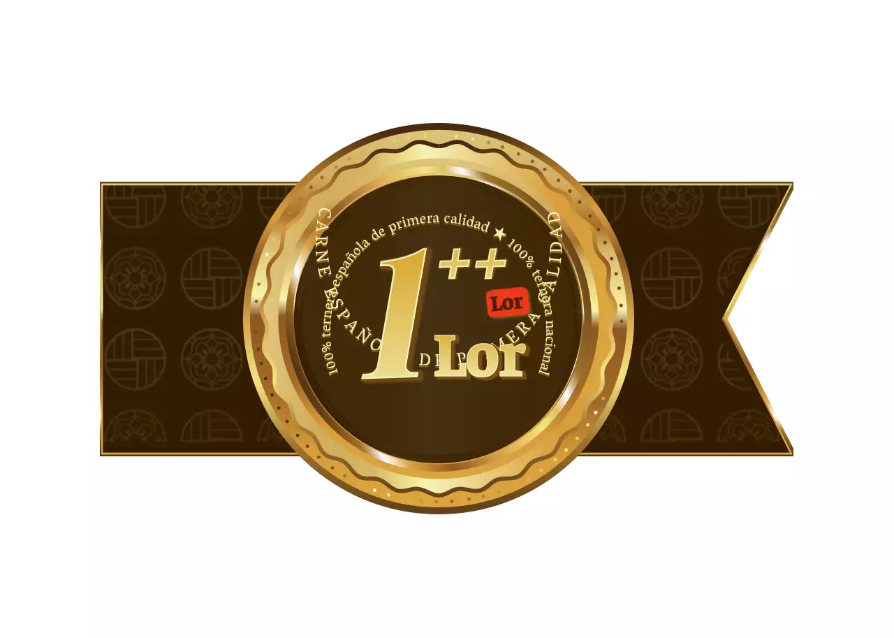 Un brillante y lujoso concepto de marco medallón en dorado y marrón Información sobre la carne de vacuno coreana Grado 1