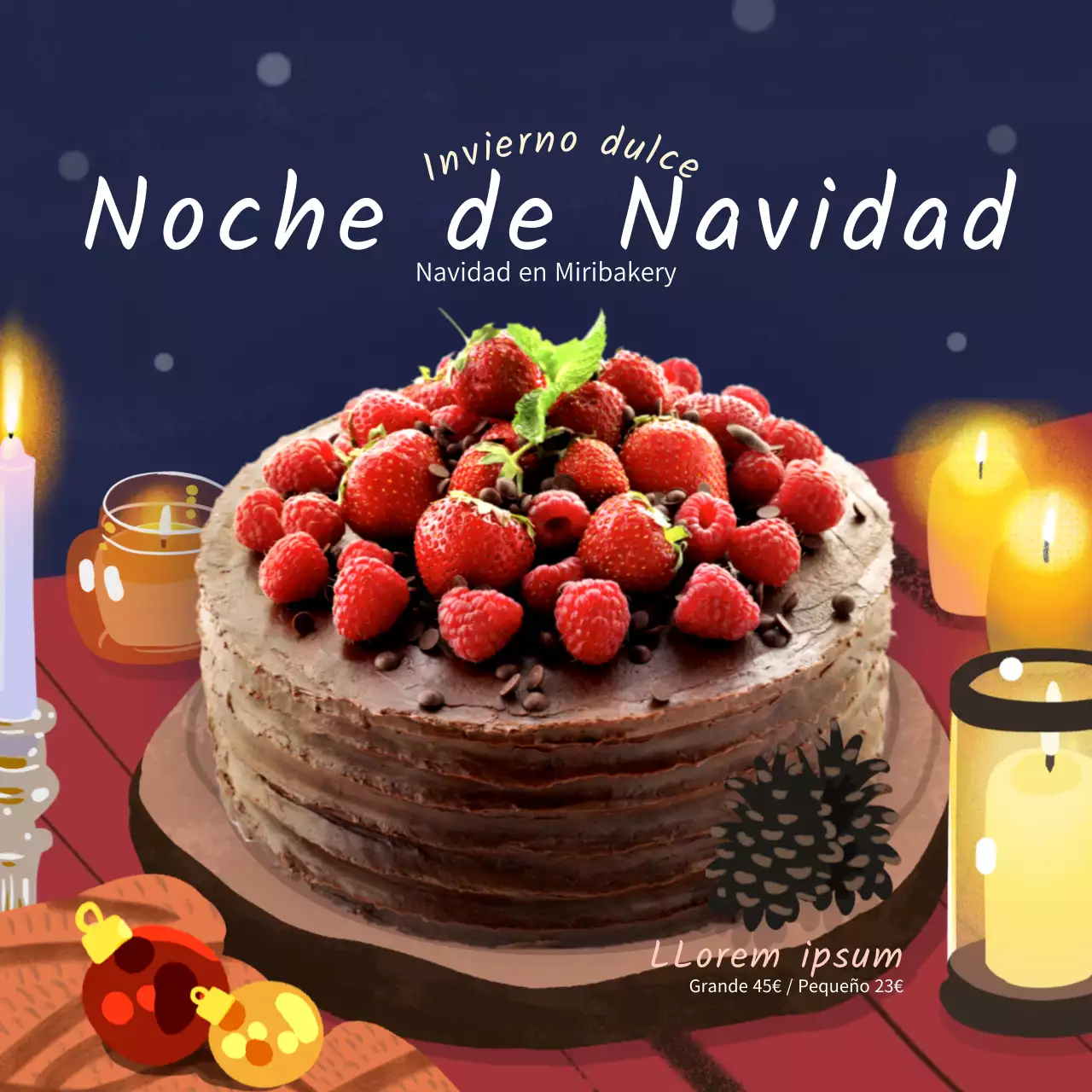 Pastel ilustrado de promoción en azul marino y rojo