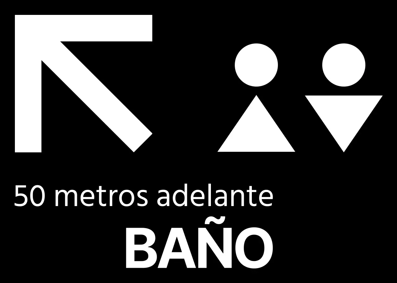 Estilo sencillo en blanco y negro con modernos iconos de aseos e indicaciones de texto