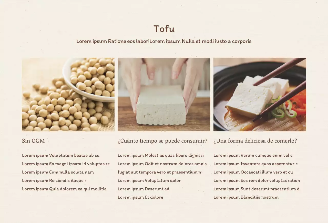 Describa su marca de tofu de forma tranquilizadora
