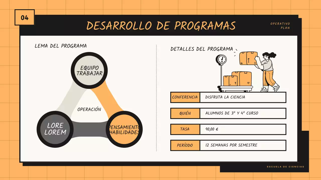 Propuesta de programa para la clase de ciencias utilizando líneas de tono naranja y negro