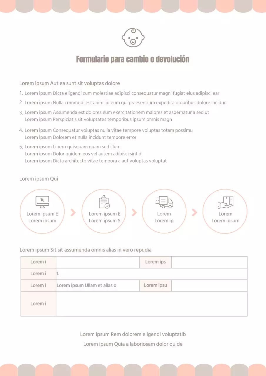 Formulario de devolución de cambio de ropa para bebés Plantilla de documentación de ropa para bebés y niños