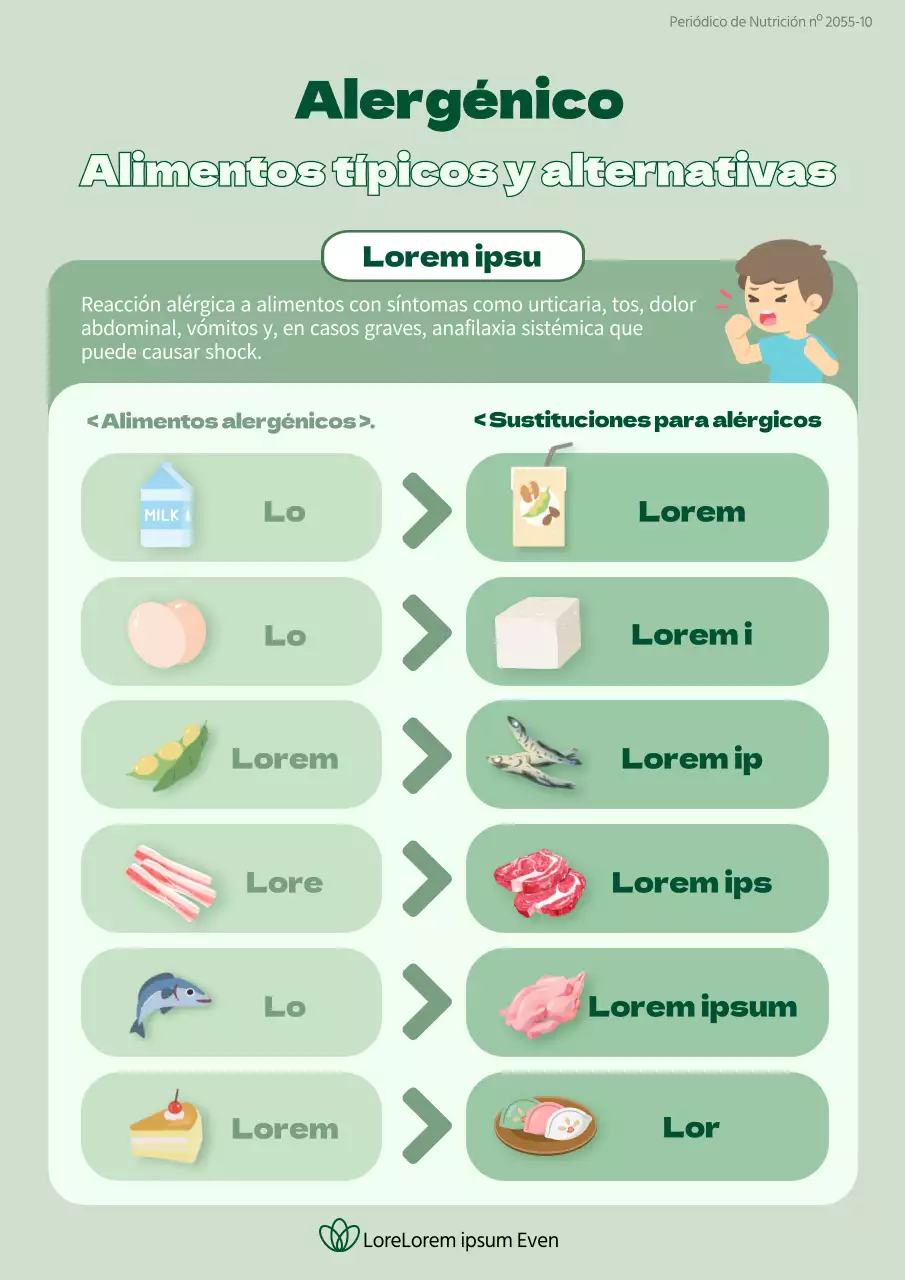Alimentos alergénicos y alternativas en verde