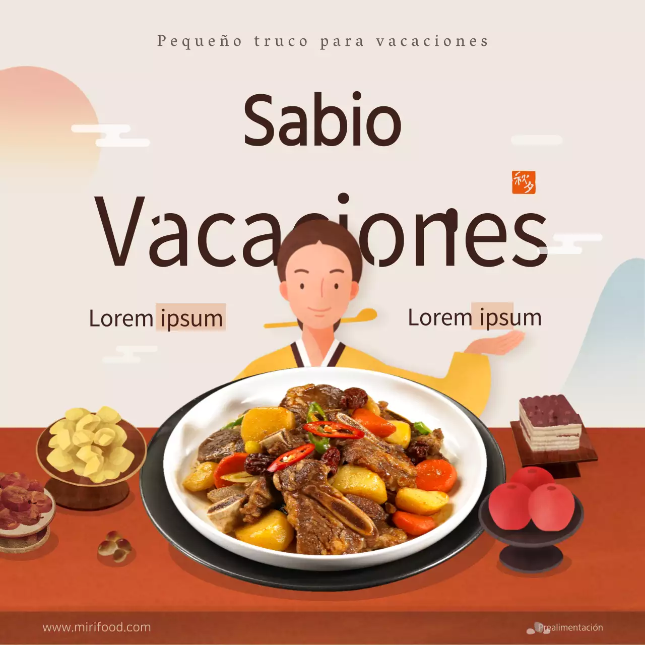 Promocionar un kit de comida navideña ilustrado en naranja y marrón