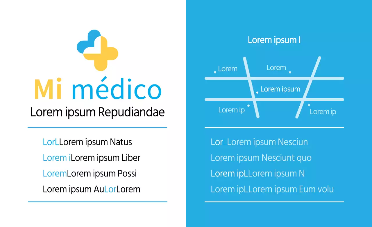 Logotipo de hospital sencillo y limpio y combinación de texto en estilo amarillo y azul con información hospitalaria