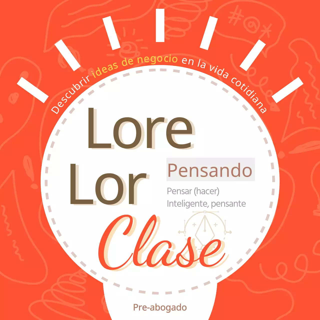 Descubrimiento de ideas de negocio clase de pensamiento de diseño para pre-abogados con el icono de la bombilla sobre fondo rojo