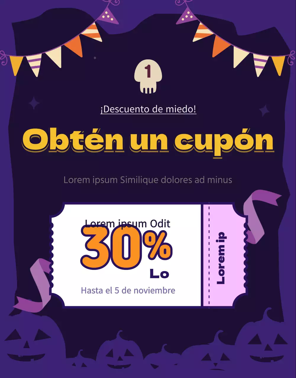 Cupón púrpura de Halloween Oferta de descuento