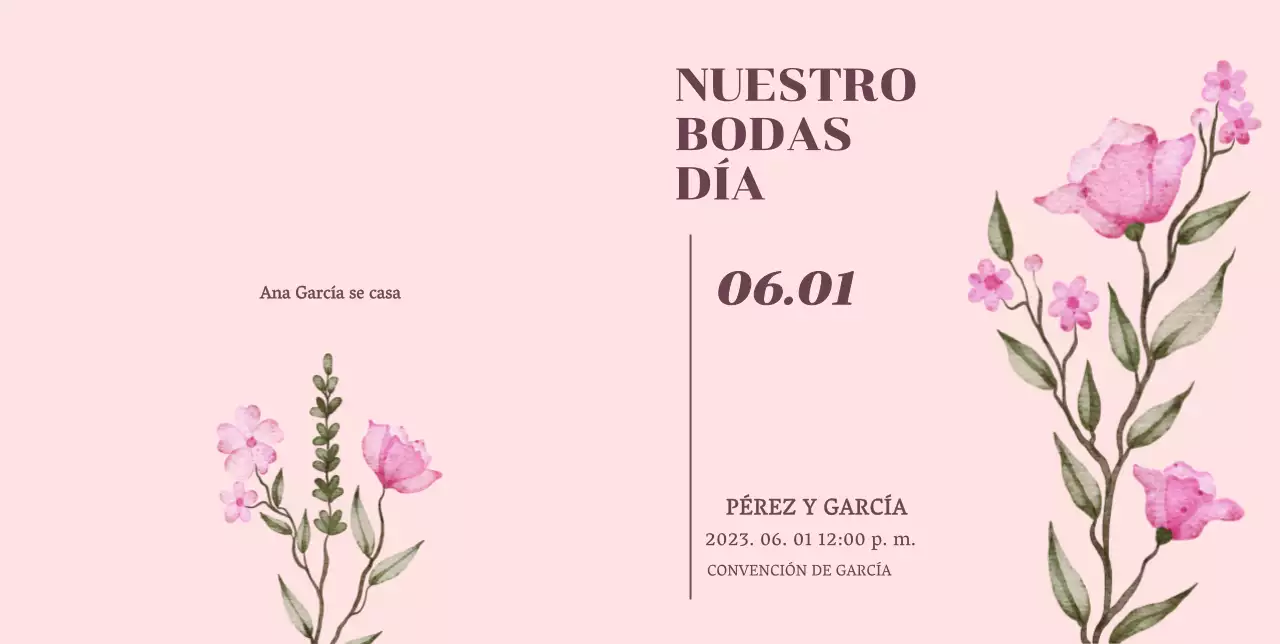 Invitación de boda con detalles florales rosas