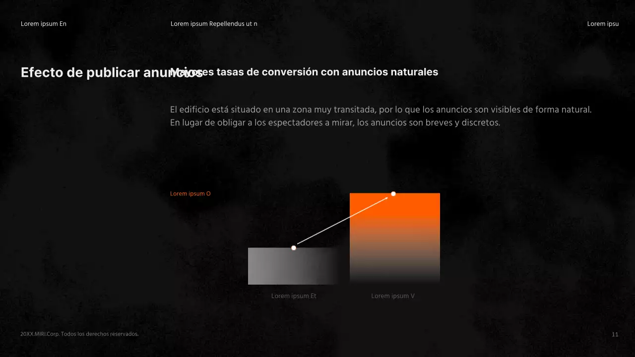 Resumen del anuncio de un edificio en negro y naranja