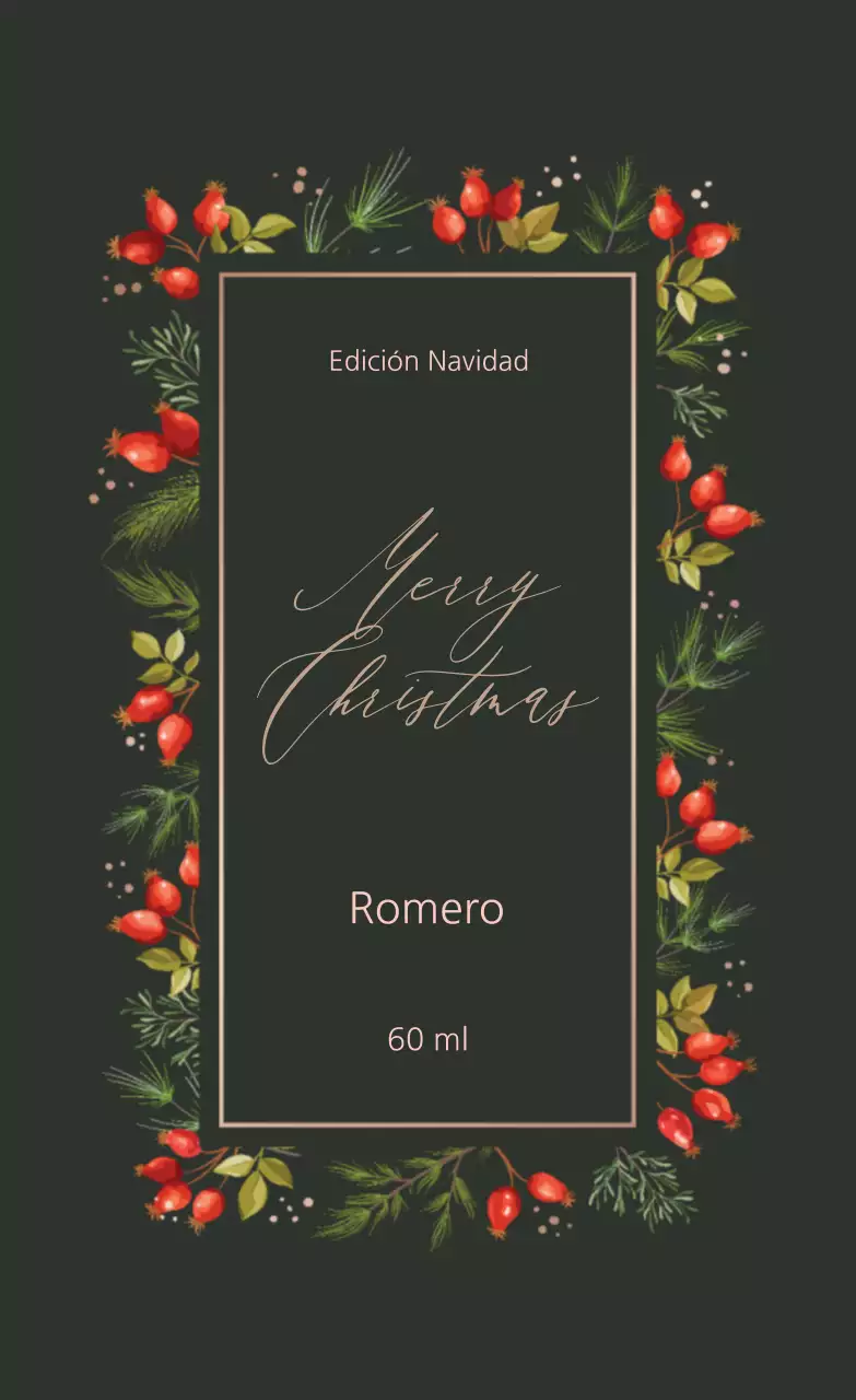 Ilustración verde caligrafía etiqueta de perfume navideño