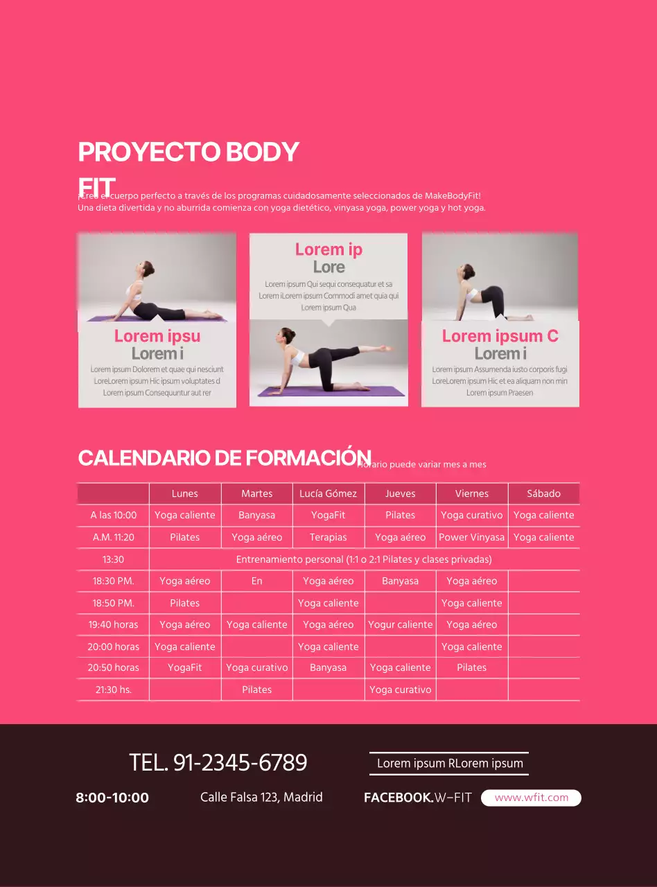 Información y promoción del yoga en un estilo sencillo de rosa y blanco nítidos