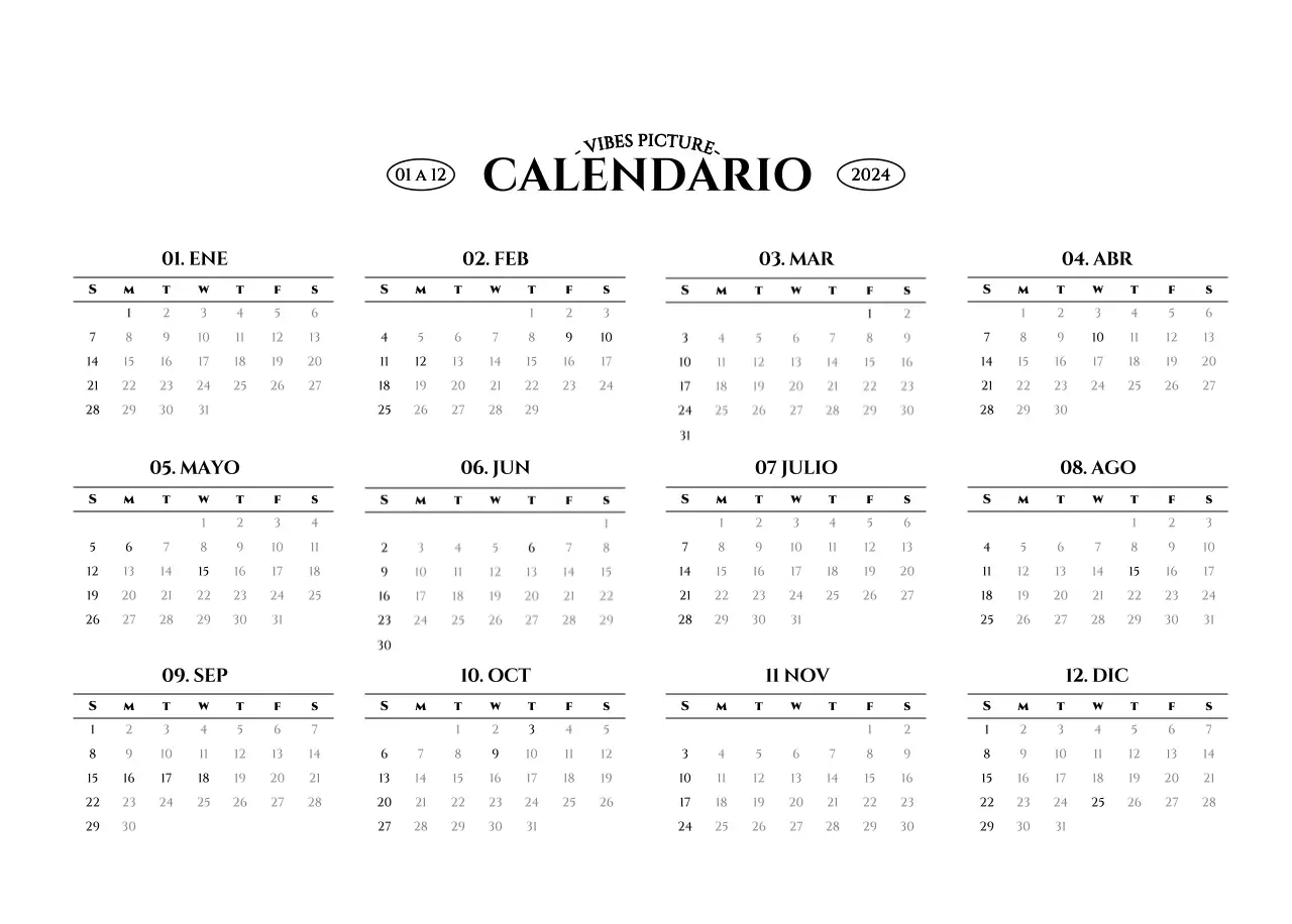 Calendario de pared de estilo sencillo con concepto de fotografía de viajes emocional en blanco y negro