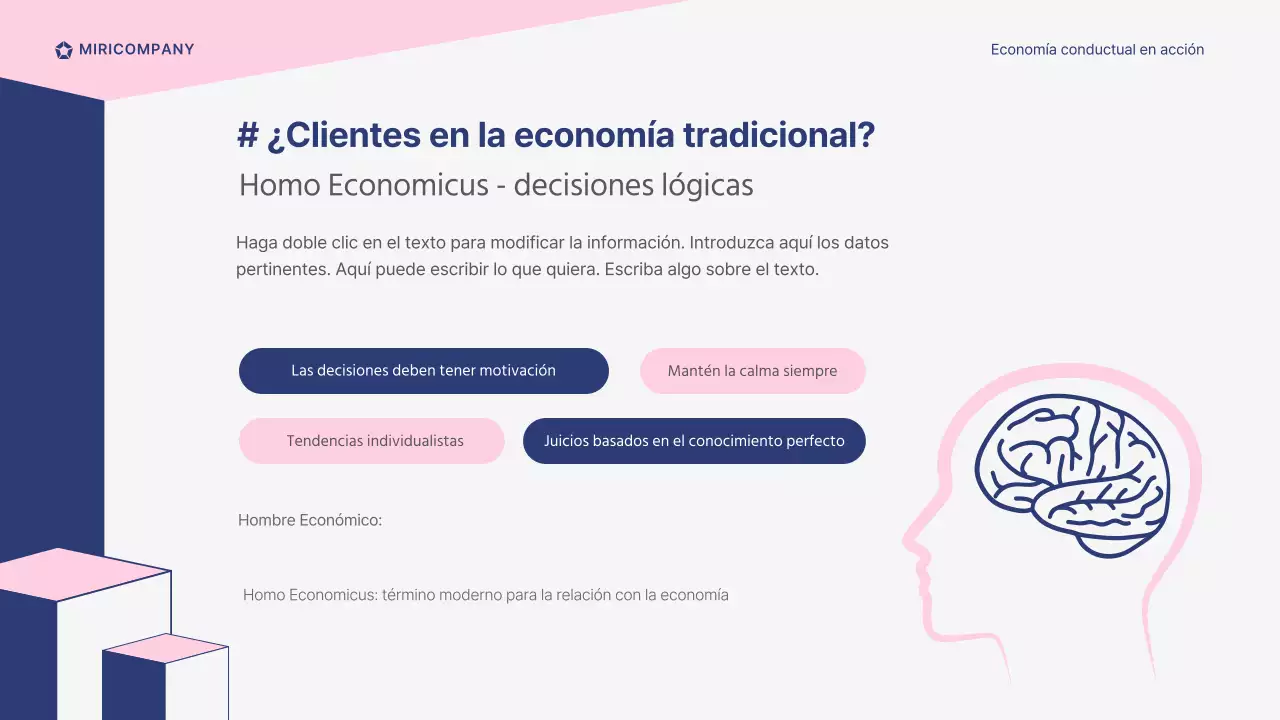 La economía del comportamiento en el campo de la presentación de la formación de vendedores rosa y azul marino