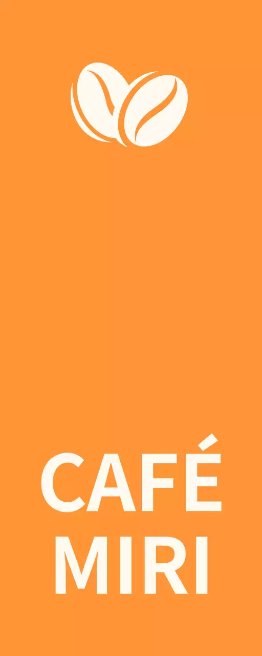 Sencillo rótulo de escaparate con texto en blanco y negro anaranjado de Miricafe e ilustraciones de judías.