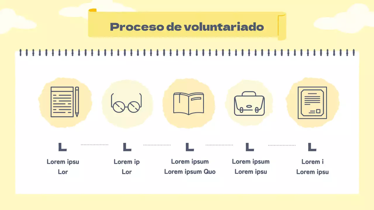 Folletos para voluntarios en cálidos tonos pastel amarillos