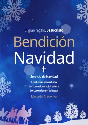 Promover y guiar los servicios religiosos con un tema navideño azul y nevado