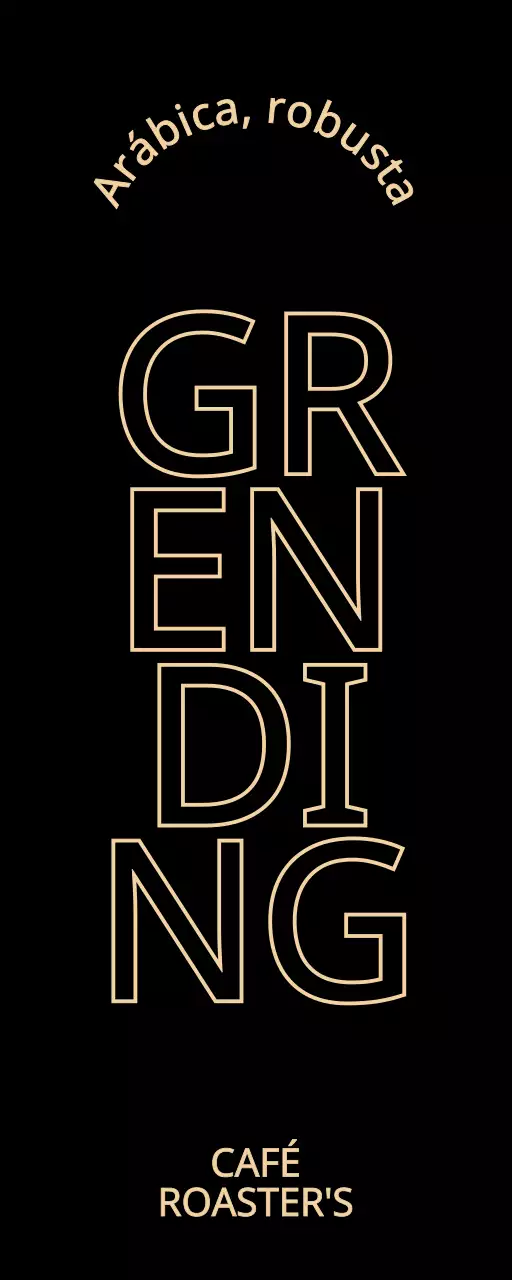 Promoción de una cafetería de concepto sencillo y exclusivo con texto en negro y beige.