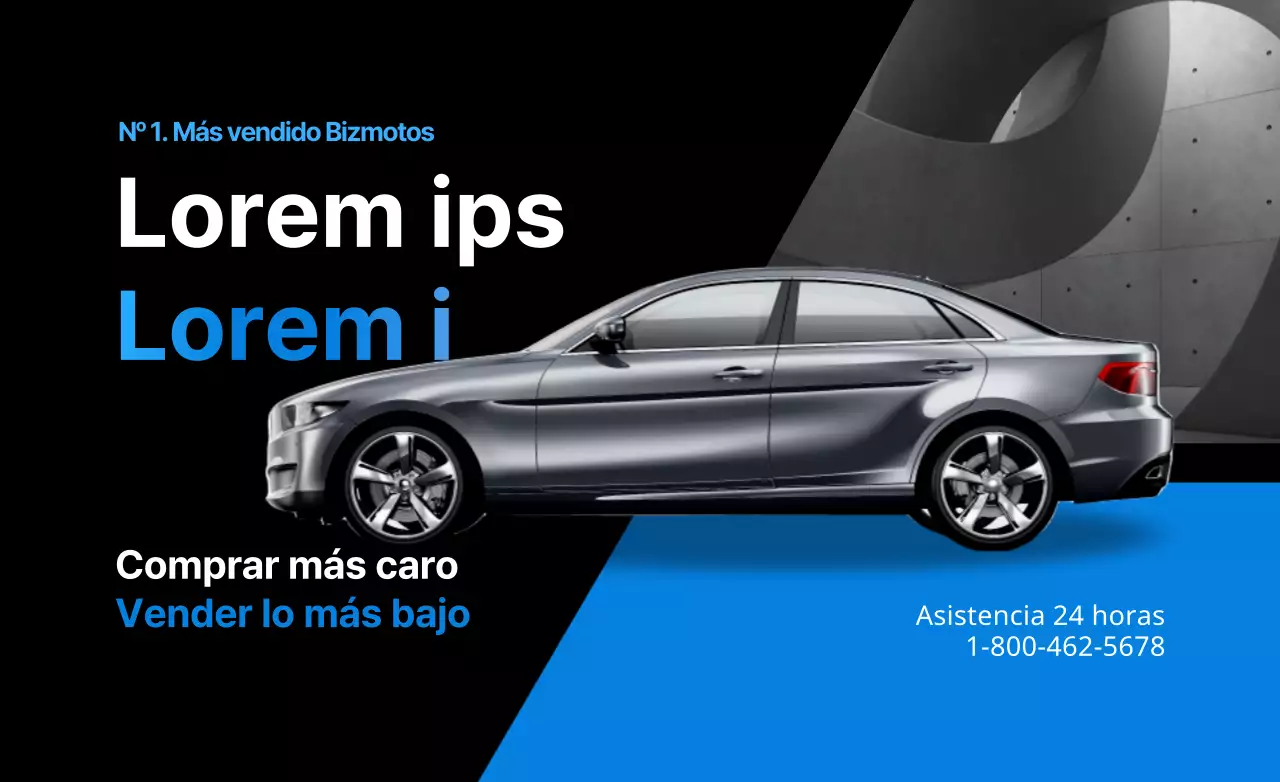 Diseñado para promocionar la venta de un coche usado en elegante color azul.