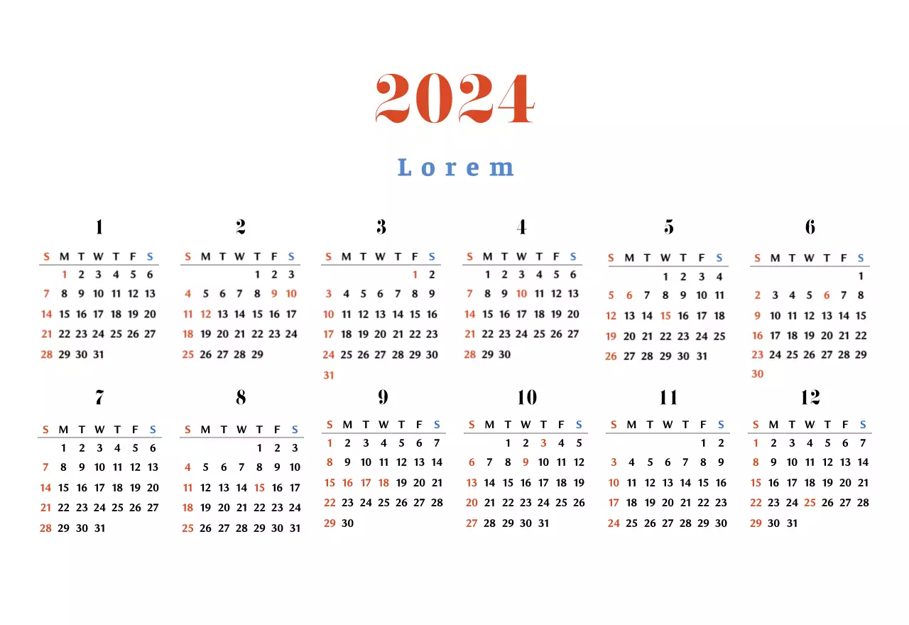 Calendario nostálgico de concepto retro en rojo y azul