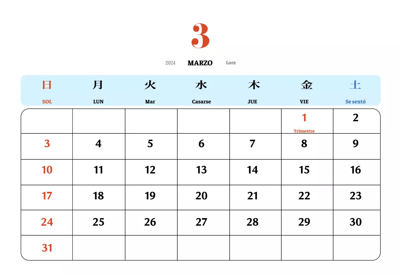 Calendario nostálgico de concepto retro en rojo y azul