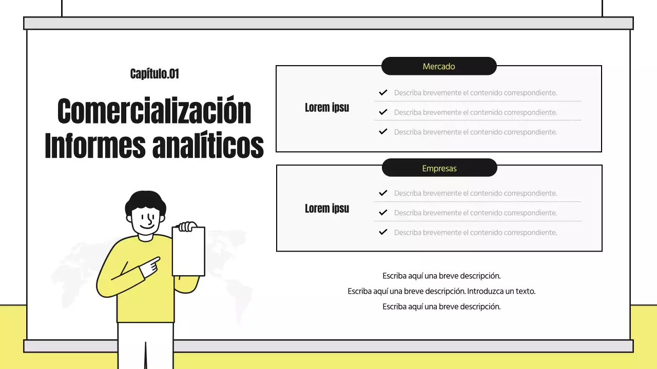 Un simpático informe de análisis ilustrado con detalles en amarillo y negro