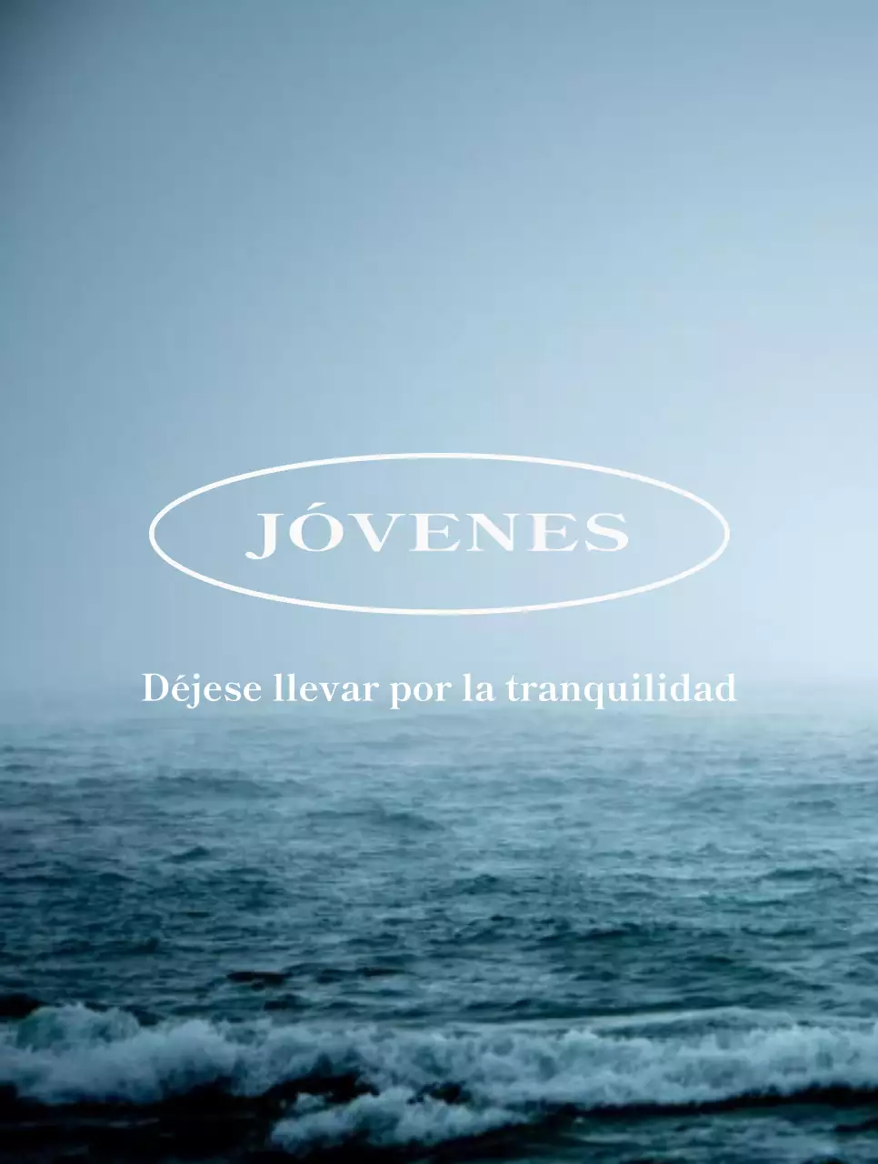 Mercancía con fotos del océano azul, tranquilo y sereno y palabras sentimentales en inglés.