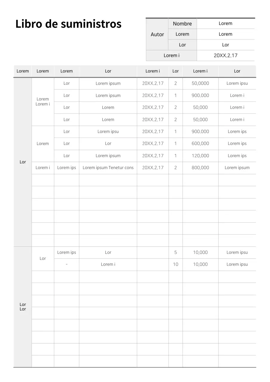 Formato básico de un documento de inventario simple