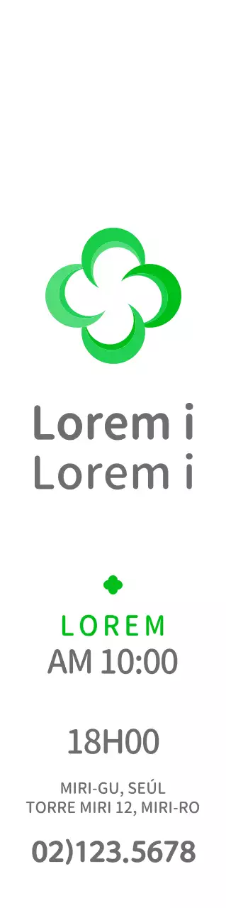 Símbolo moderno, redondeado, de cuatro hojas cruzadas en verde y gris Estilo del logotipo Informar y promover la información sobre seguros