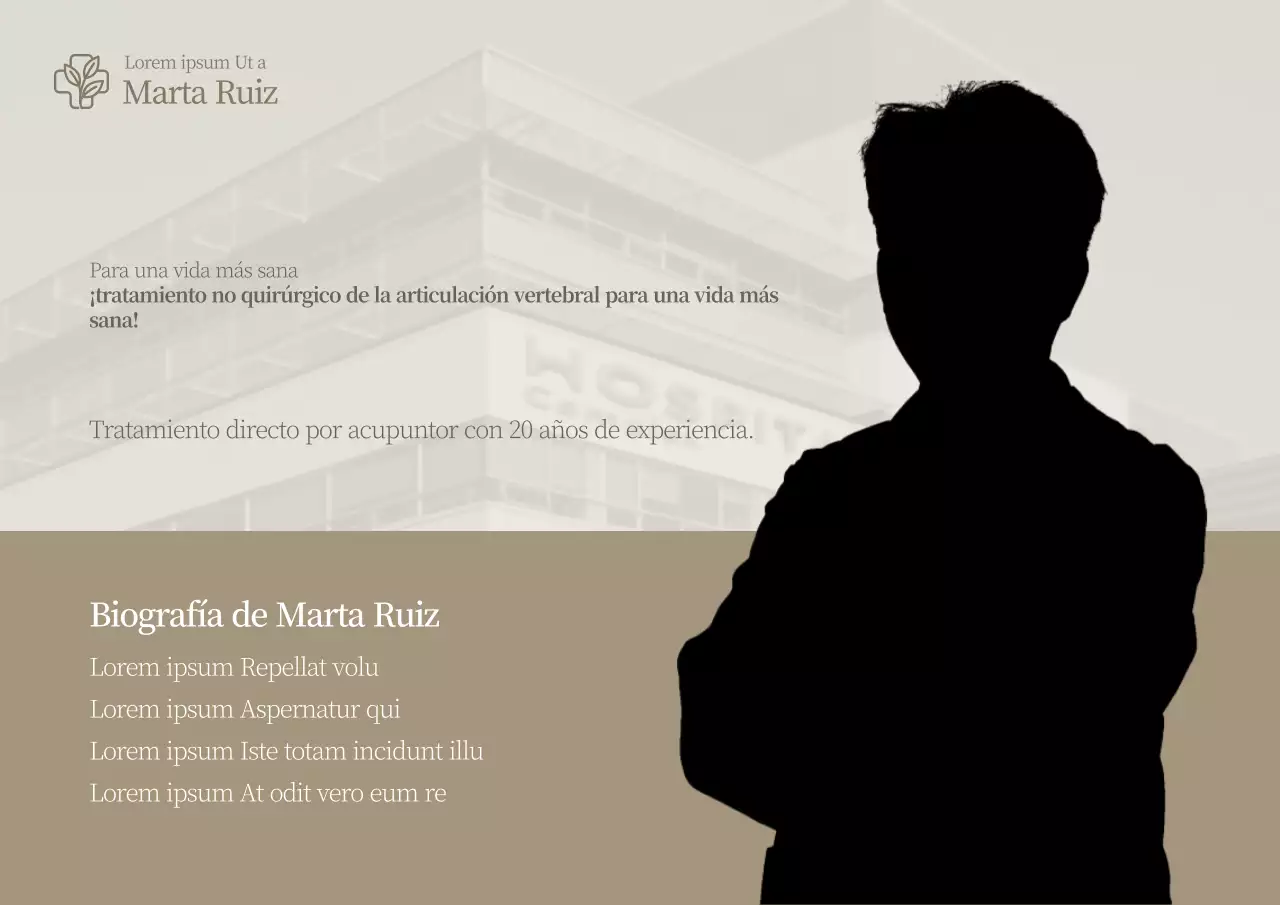 Cartel web para una moderna clínica de columna y articulaciones de color marrón.