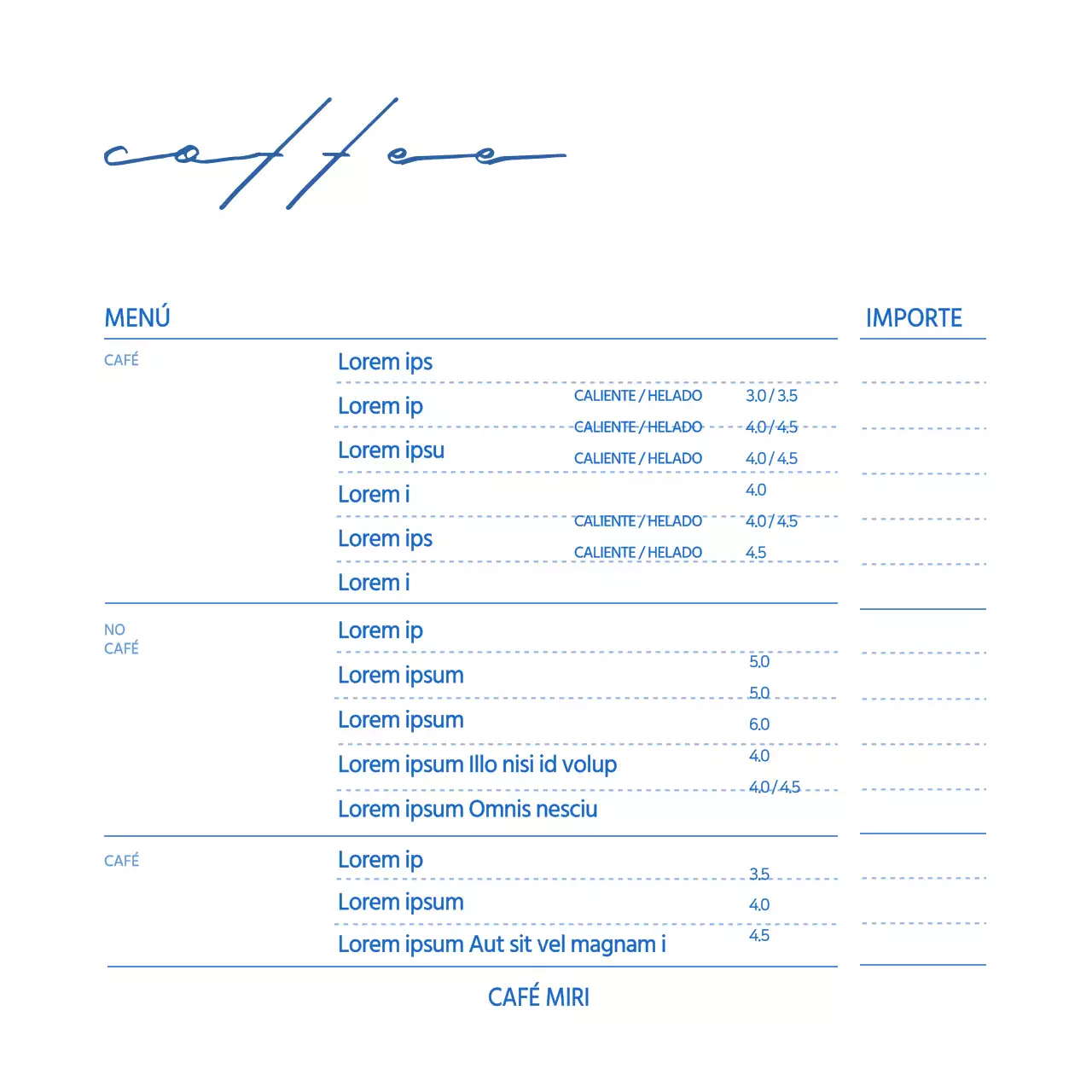 White Blue Simple Cafe Carta de bebidas