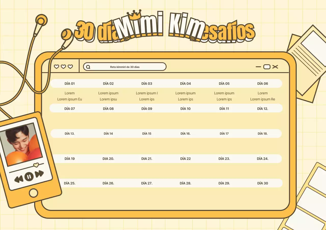 Un reto de ídolos de 30 días con un bonito concepto de ilustración amarilla