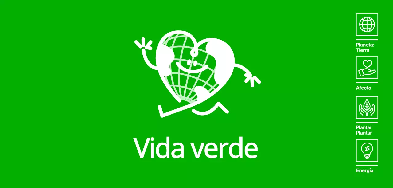 Promueve un campamento ecológico con un simpático personaje de color verde con forma de corazón.