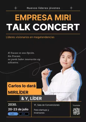 Cartel promocional para seminario de intercambio empresarial sobre fondo negro