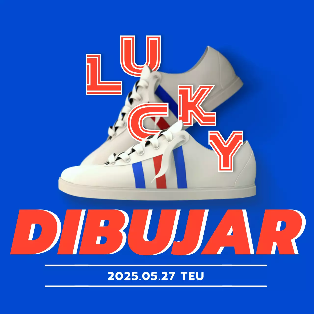 Lucky dibuja las instrucciones en rojo sobre fondo azul
