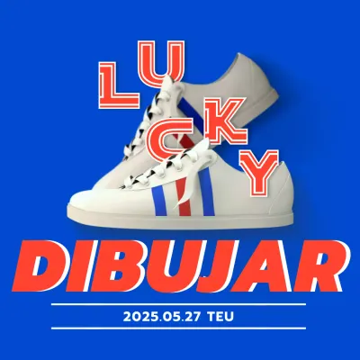 Lucky dibuja las instrucciones en rojo sobre fondo azul