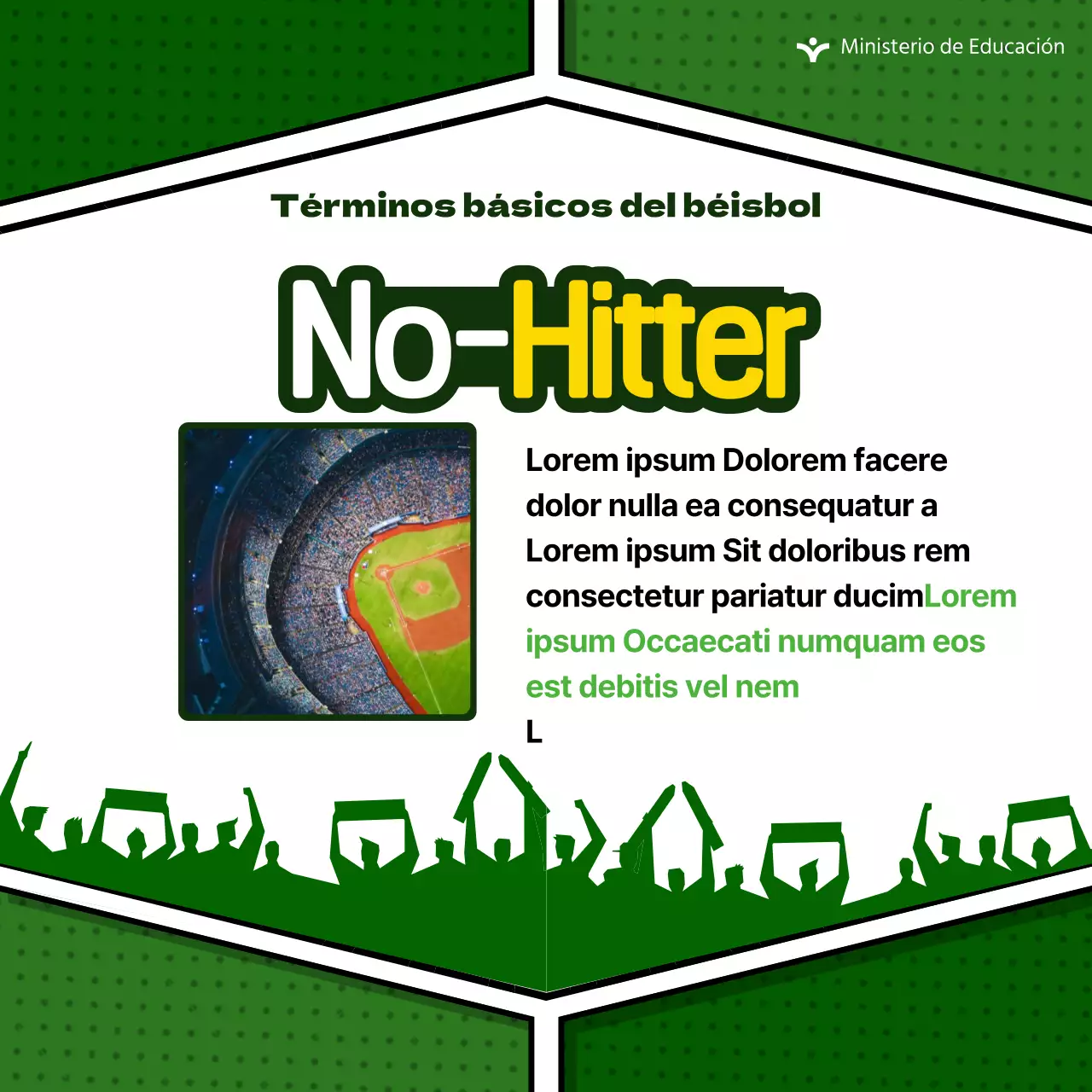 Información sobre bonitos términos de béisbol sobre fondo verde