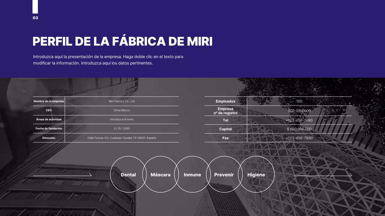 Una propuesta organizada con un gráfico circular en tonos azules