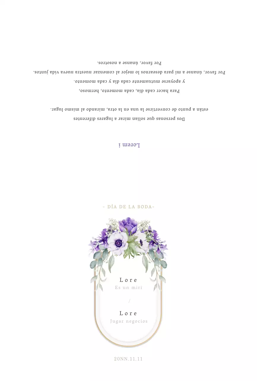 Invitación de boda sencilla con ilustración malva y flores