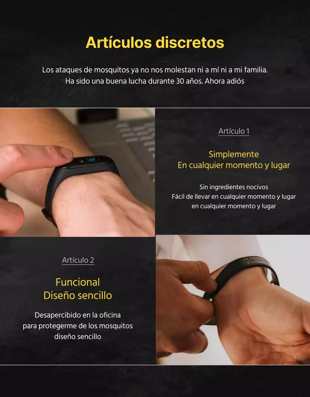 Promocionar productos repelentes de mosquitos con un aspecto oscuro, como de póster de película.