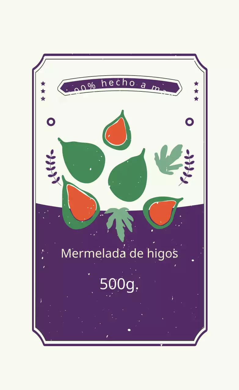 Etiqueta artesanal mermelada de higos ilustrada verde púrpura rojo