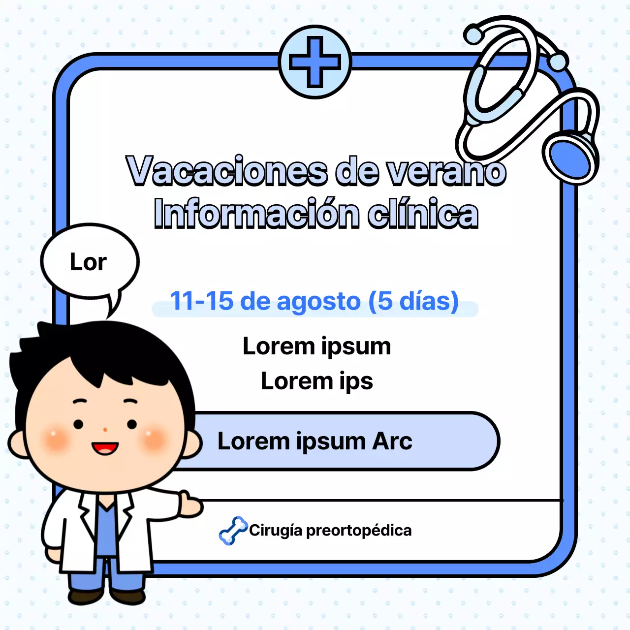 Kitschy azul y blanco anuncio de cierre del hospital en verano